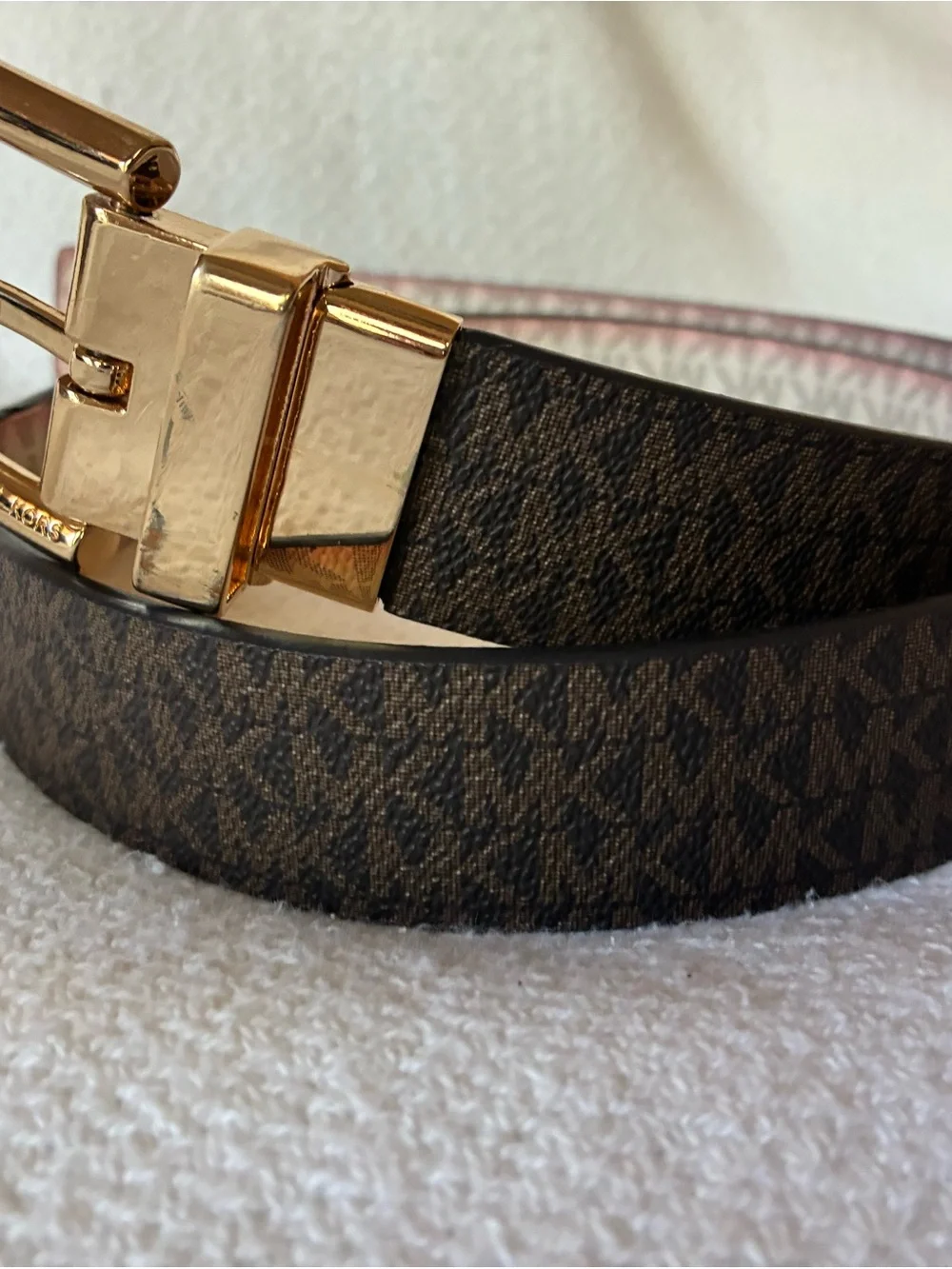 Michael Kors Brown MK Monogram Belt with Gold Hardware